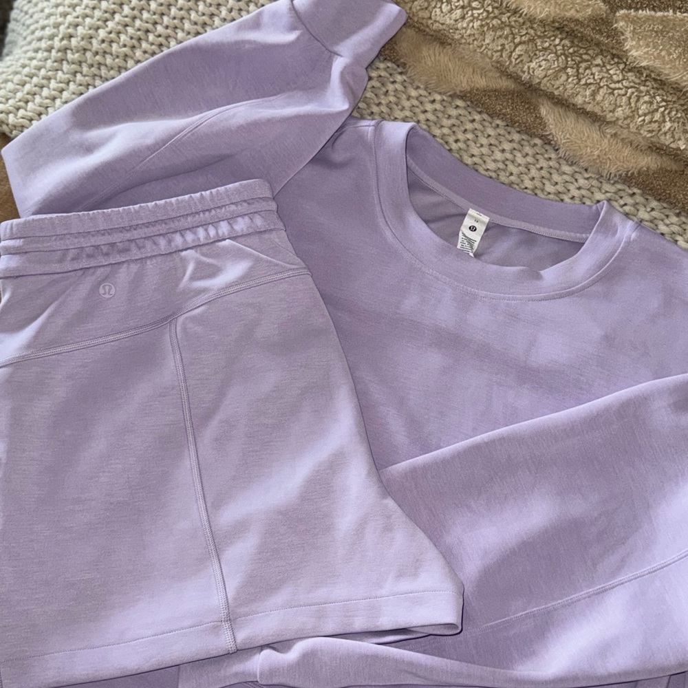 Lululemon Lilac Ether Softstreme Sweatshirt and Shorts Set